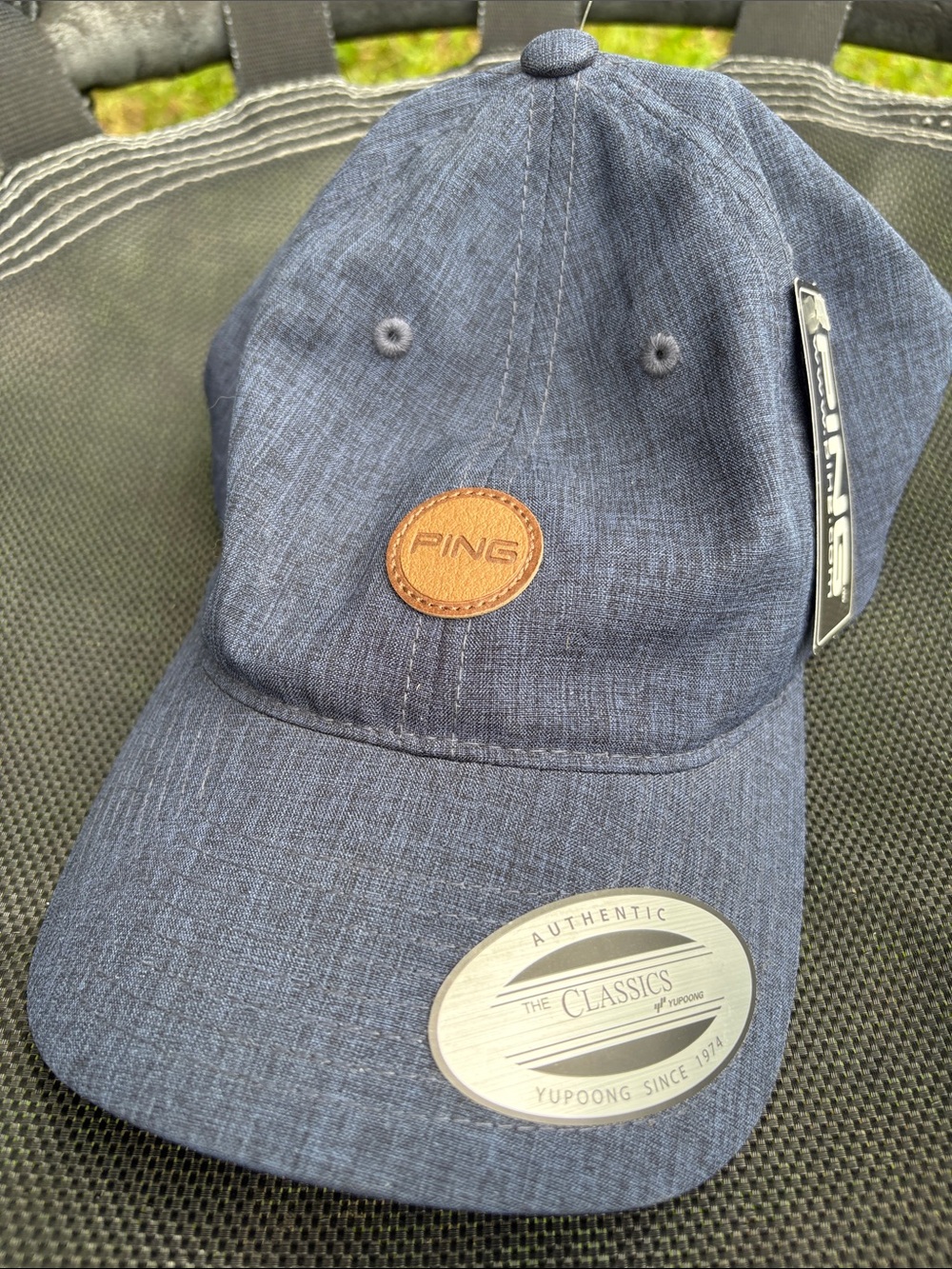 Ping Navy Blue Cap with Tan Leather Patch